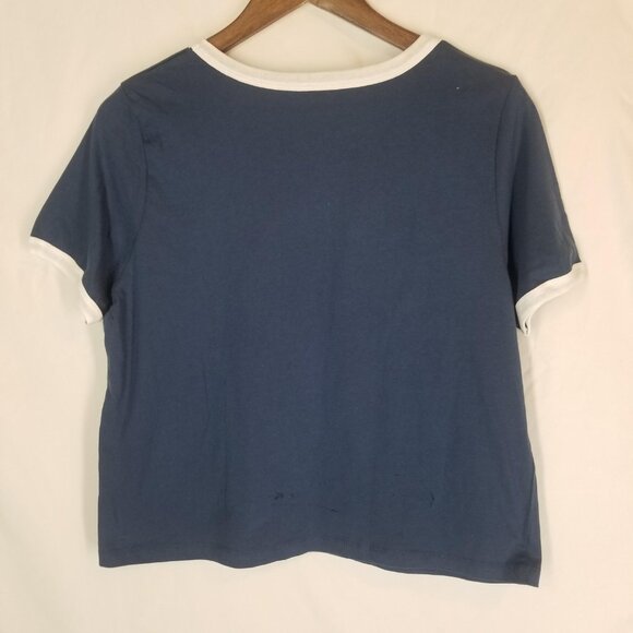 Disney Mickey Mouse TShirt Blue White Trim Crew Neck Short Sleeve Womens Size XL - Picture 2 of 7